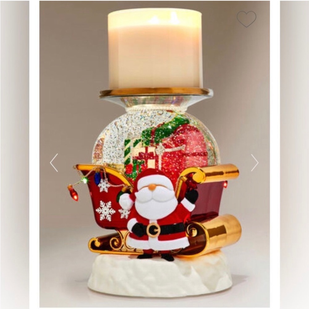 Bath & Body Santa Sleigh 3 wick candle holder 🛷 Light up Snow Globe BNIB